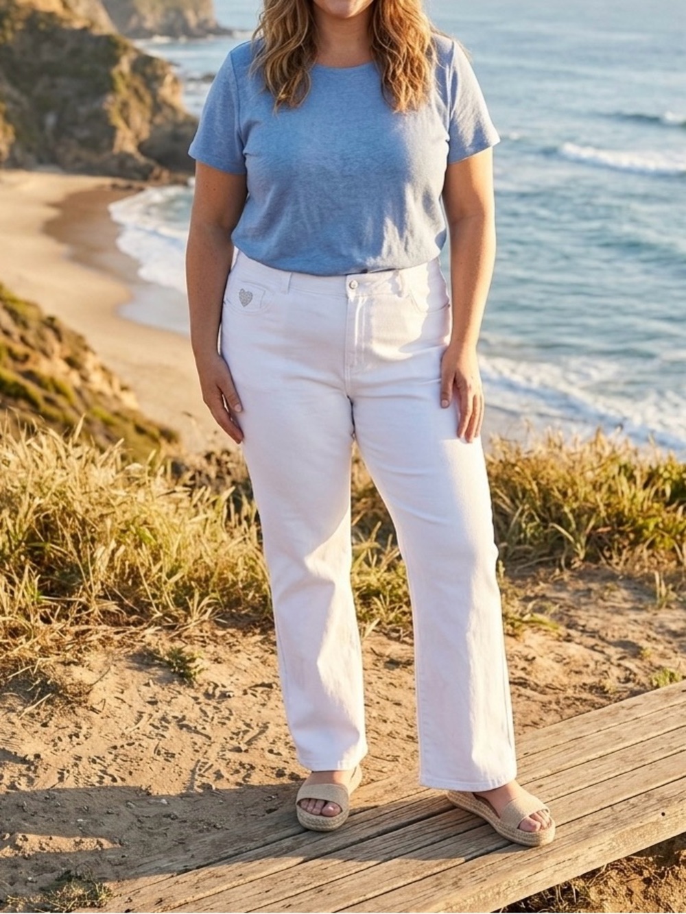Quacker Factory DreamJeannes White Bootcut Pants 14